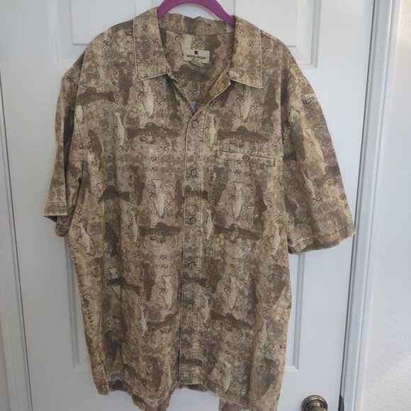 WOOLRICH BARLEY TROUT BUTTON UP TAN/BROWN FISHING SIZE XL 100% COTTON - Picture 1 of 6